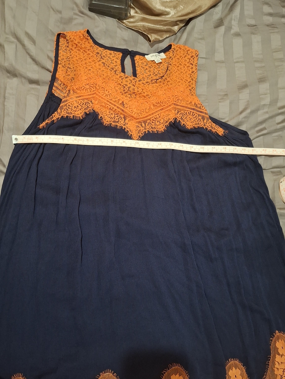Umgee Navy and Orange Crochet Trim Mini Dress - Picture 10 of 11